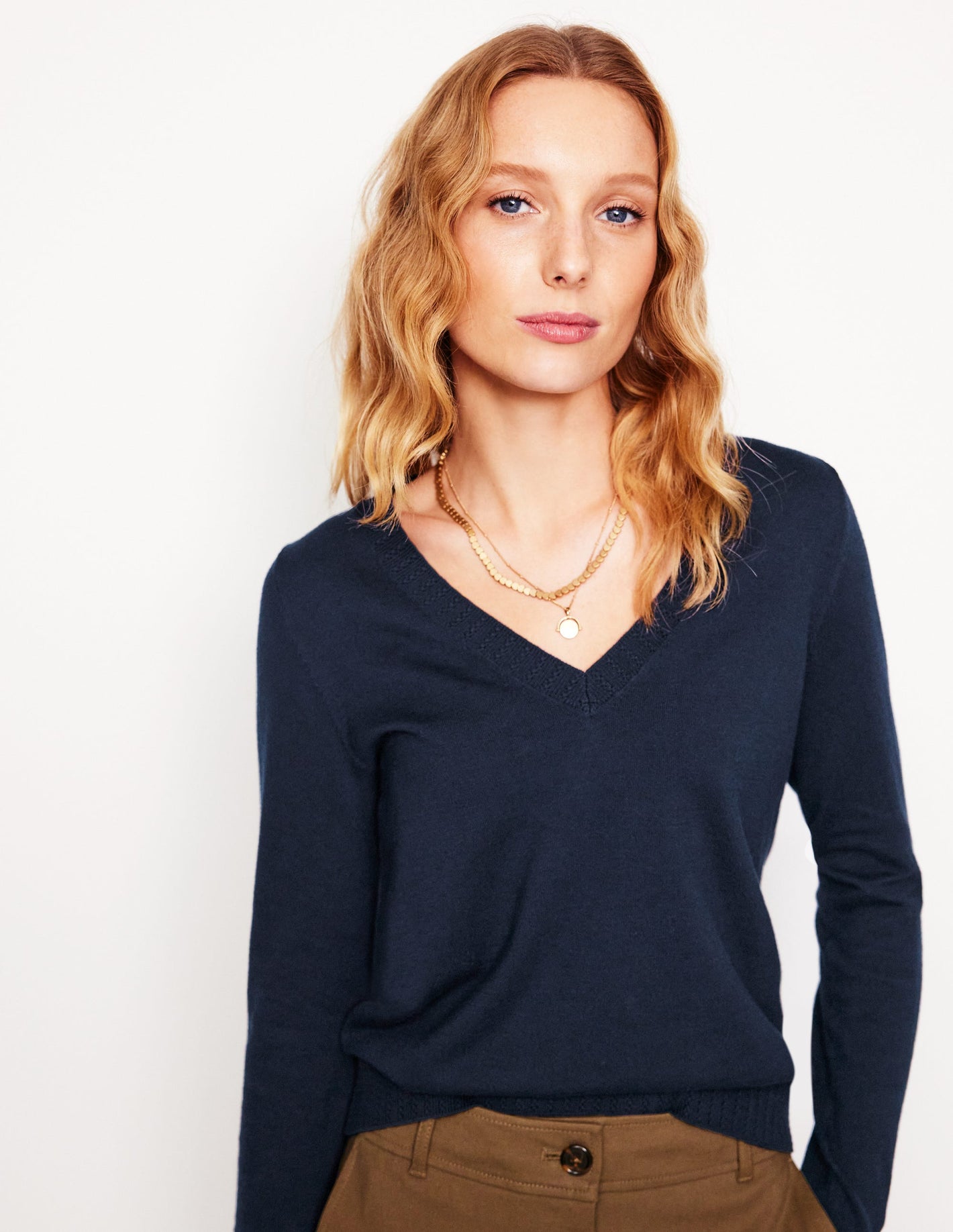 Emilia Cotton V Neck Jumper-Navy