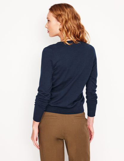 Emilia Cotton V Neck Jumper-Navy