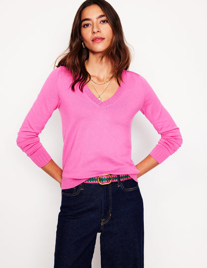 Emilia Baumwollpullover mit V-Ausschnitt-Rosa