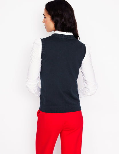 Emilia Cotton Crew Neck Tank-Navy