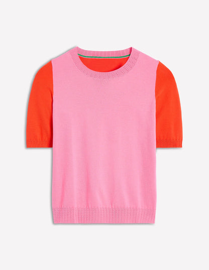 T-shirt col rond Emilia en coton-Rose/rouge pétard