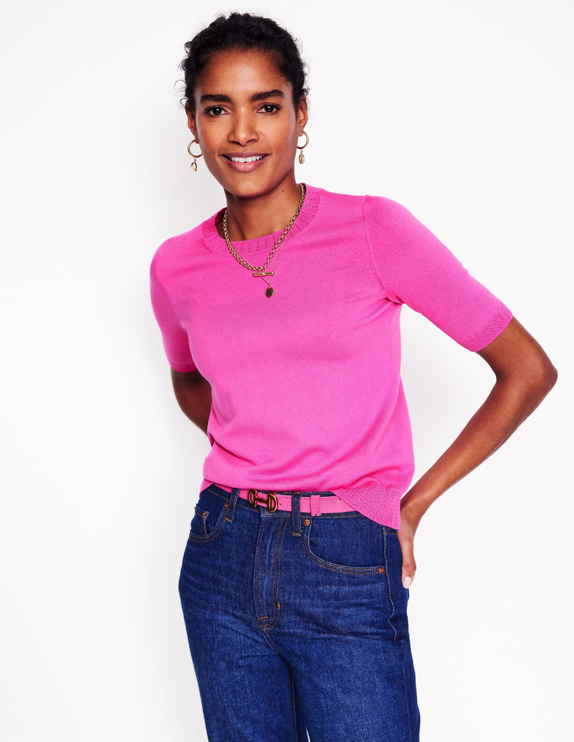 Emilia Baumwoll-T-Shirt mit Rundhalsausschnitt-Rosa - Image 1