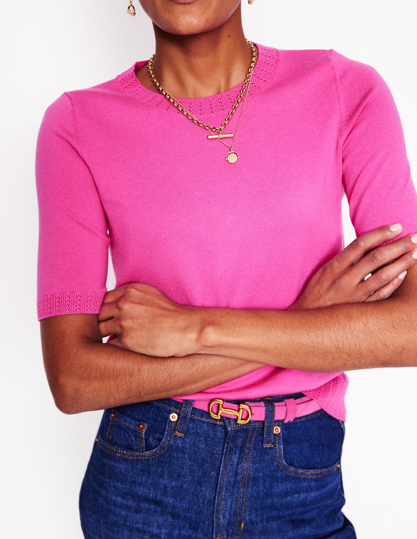 T-shirt col rond Emilia en coton-Rose angélique