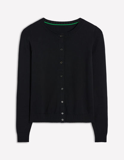 Emilia Cotton Crew Cardigan-Black