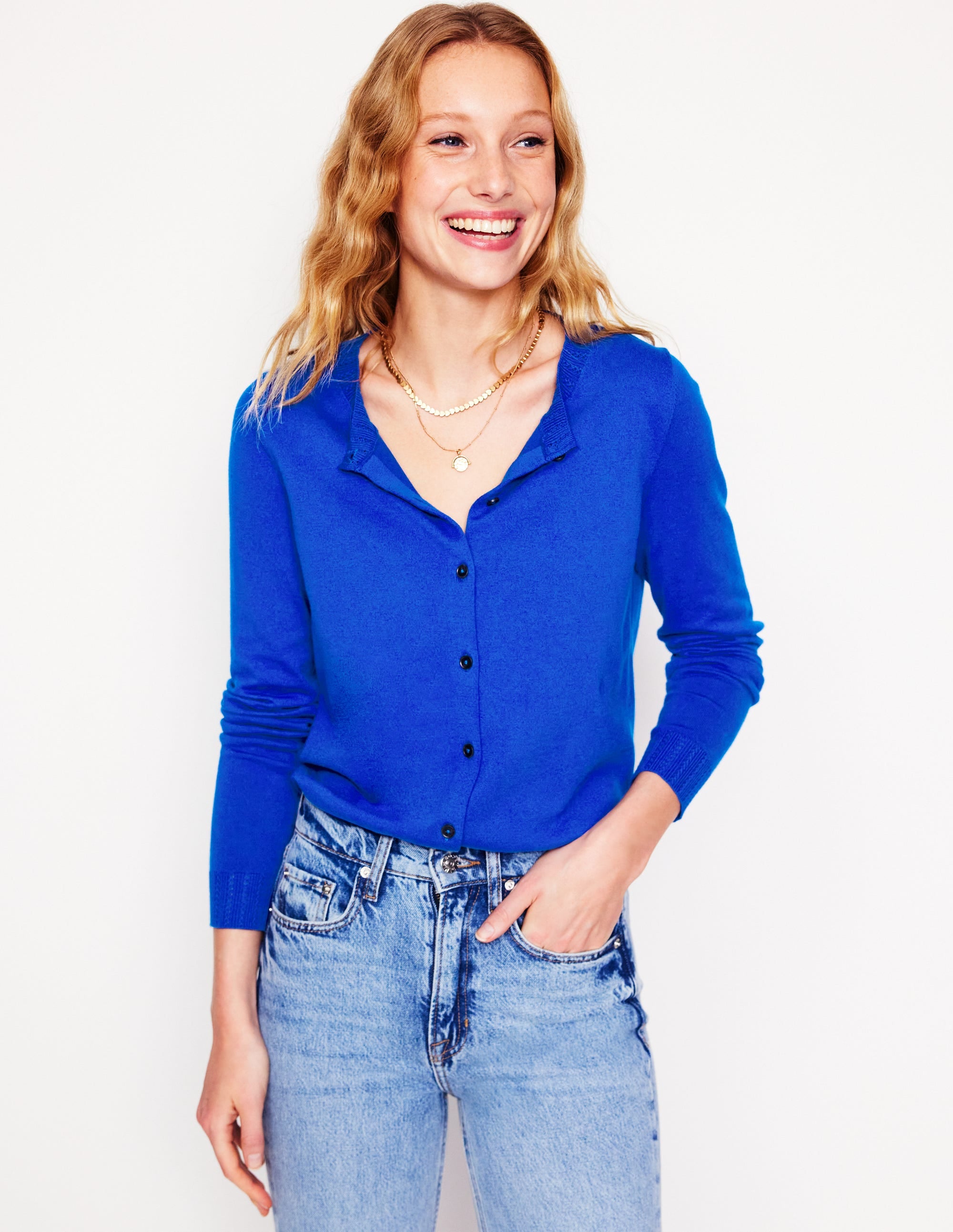 Emilia Baumwollstrickjacke mit Rundhalsausschnitt-Leuchtendes Blau - Image 1