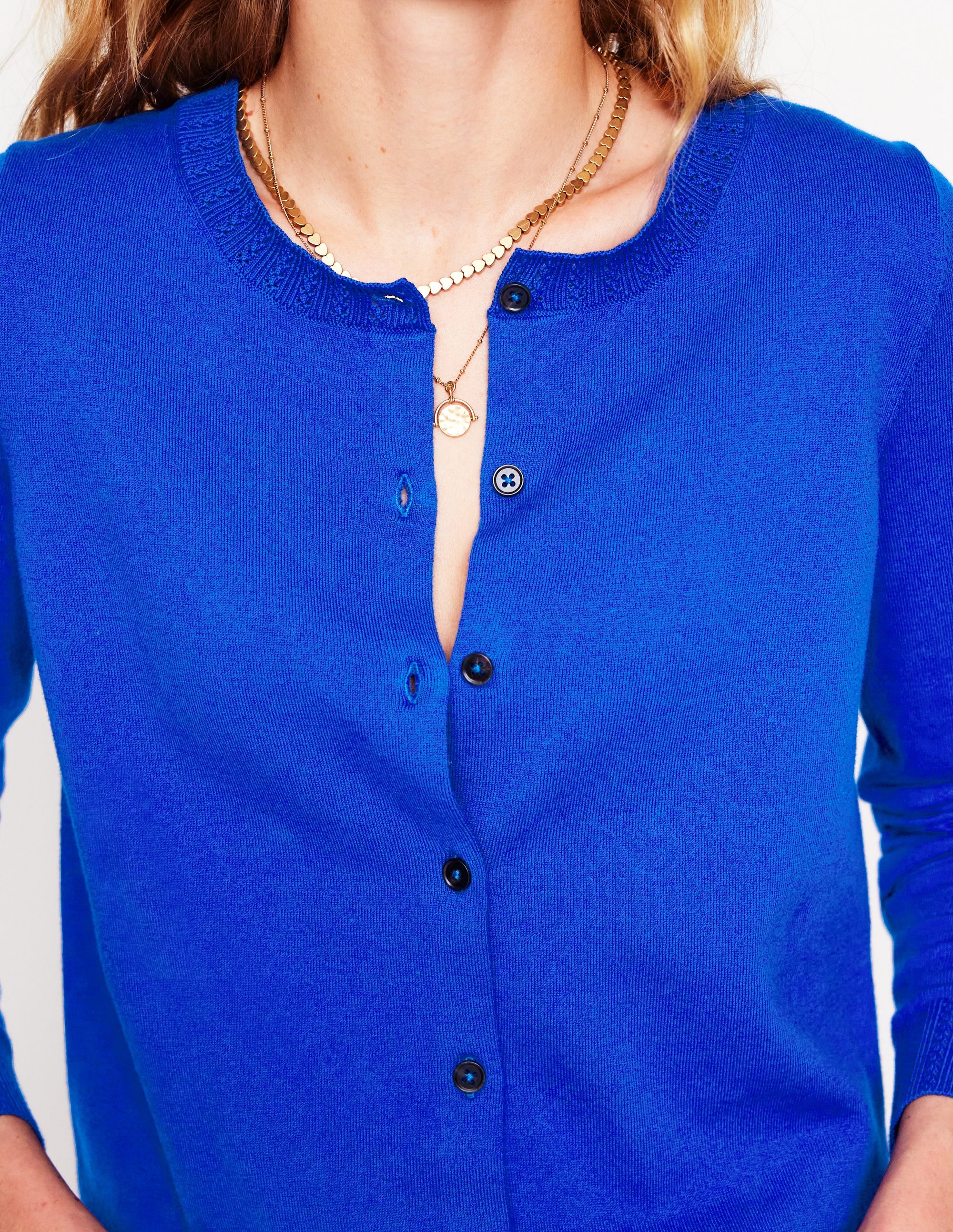 Emilia Baumwollstrickjacke mit Rundhalsausschnitt-Leuchtendes Blau - Image 2