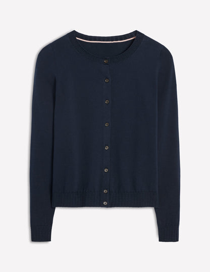 Emilia Cotton Crew Cardigan-Navy