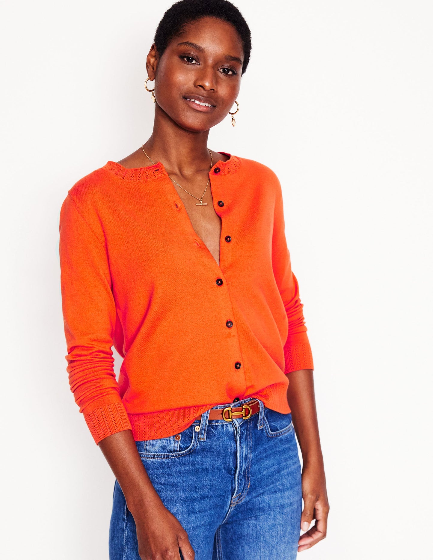 Emilia Cotton Crew Cardigan-Mandarin Orange