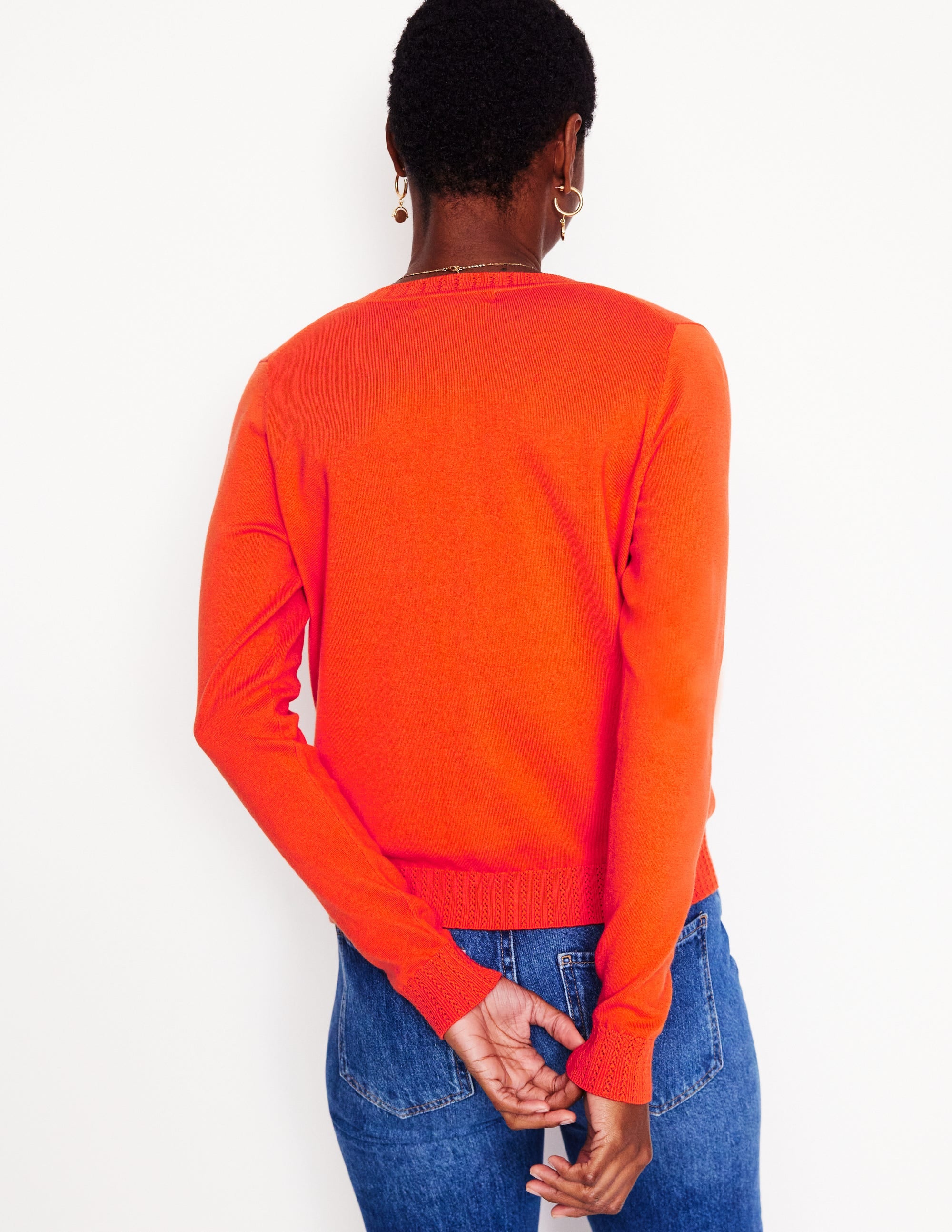 Emilia Baumwollstrickjacke mit Rundhalsausschnitt-Mandarinenorange - Image 3