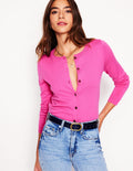 Gilet col rond Emilia en coton-Rose angélique