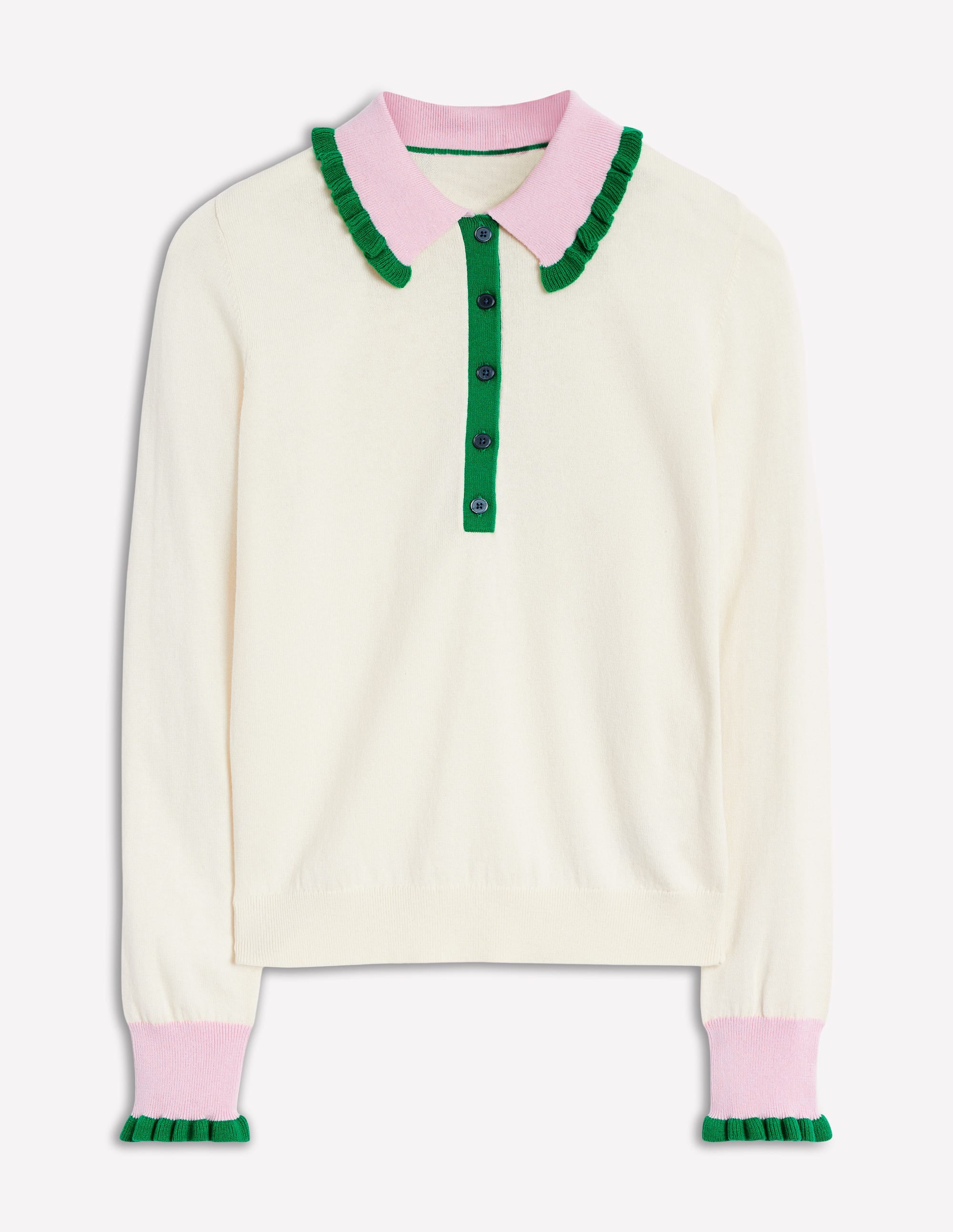 Rüschenpullover aus Baumwollmischgewebe-Warmes Naturweiß/Weiches Lavendelrosa - Image 5