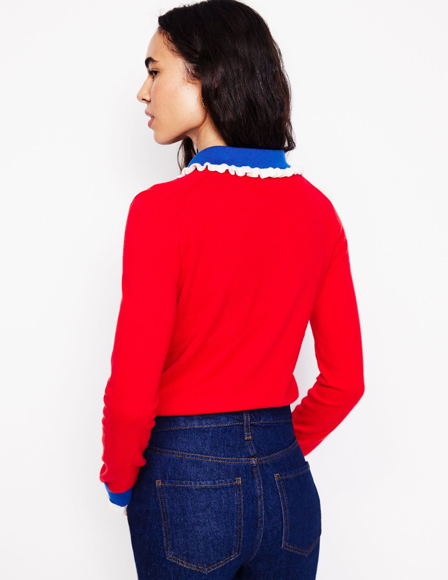 Cotton-Blend Frill Jumper-Poppy Red