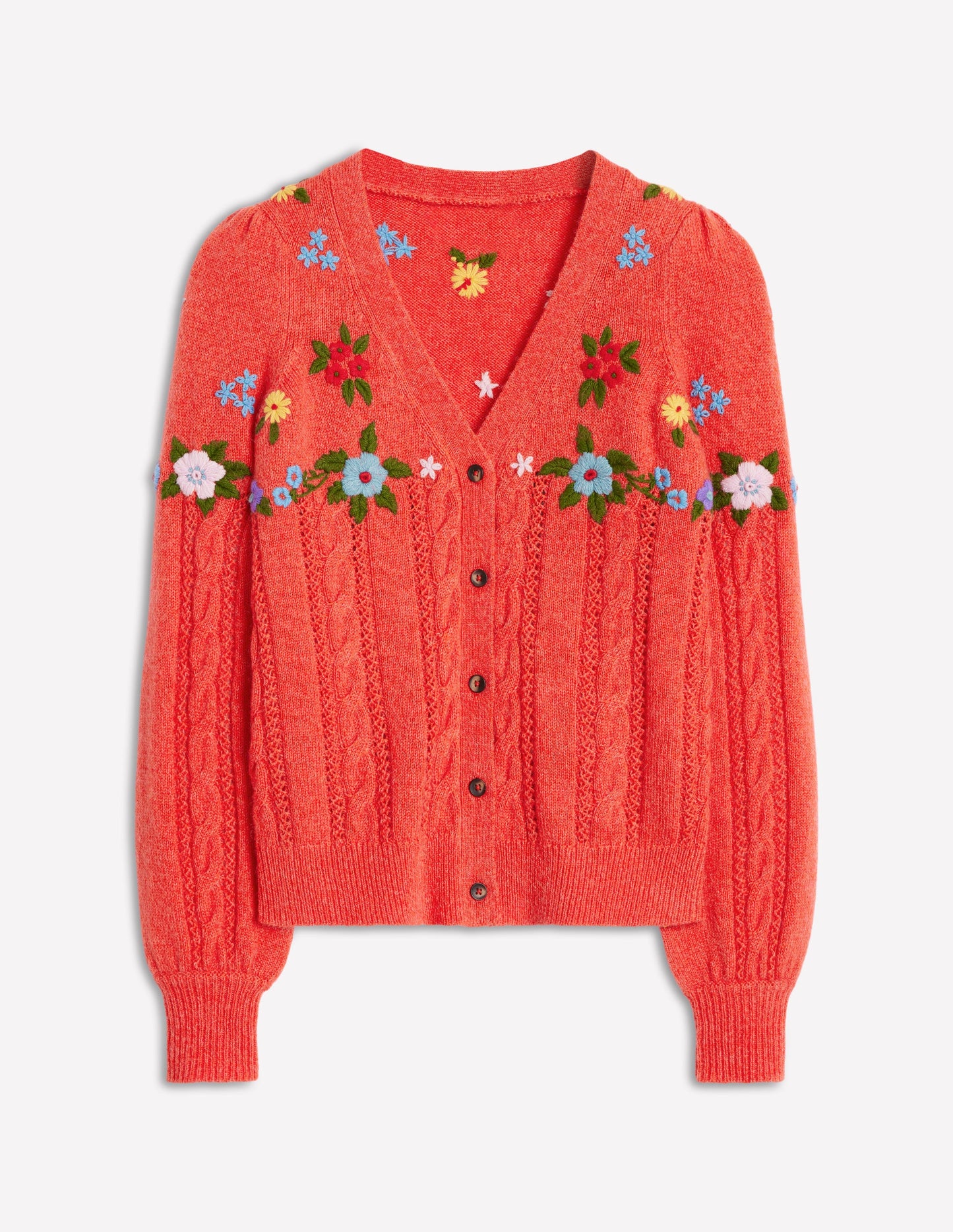 Fluffy Embroidered Cardigan-Firecracker Red