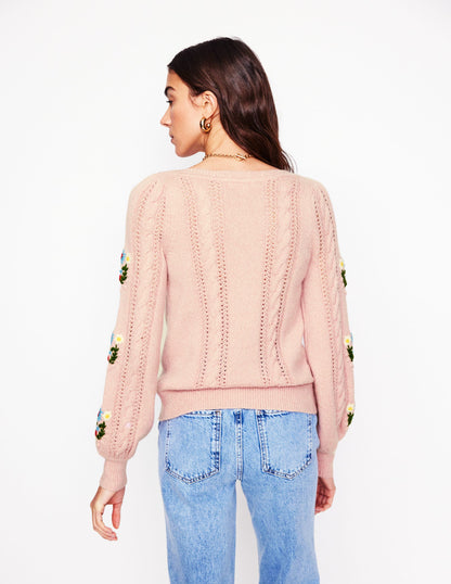 Fluffy Embroidered Jumper-Soft Lavender Pink