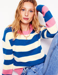 Pull Lucinda rayé en coton-Bleu vif, poignet rose
