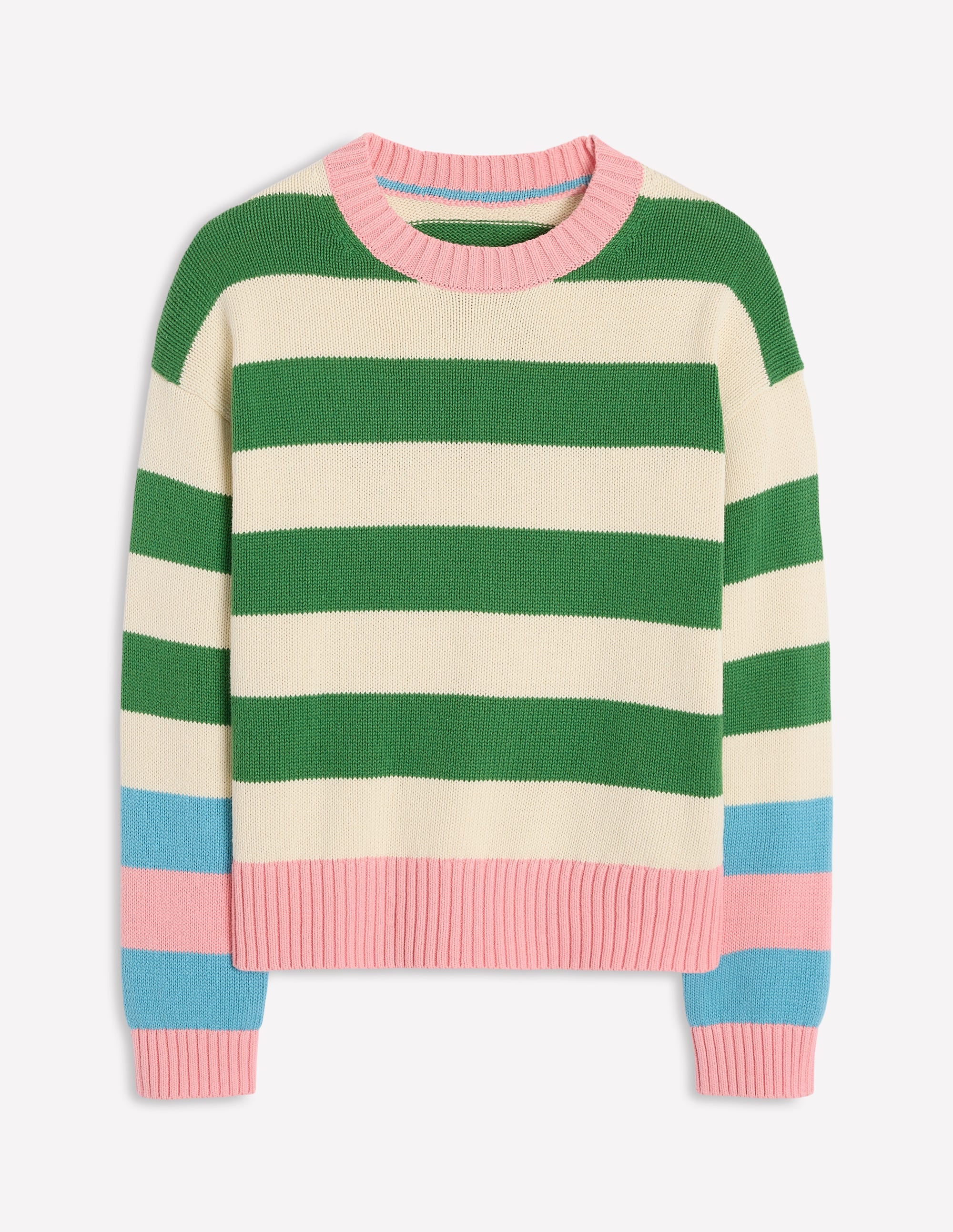 Lucinda Gestreifter Pullover aus Baumwolle-Paradiesgrün, Rosa Bündchen - Image 5