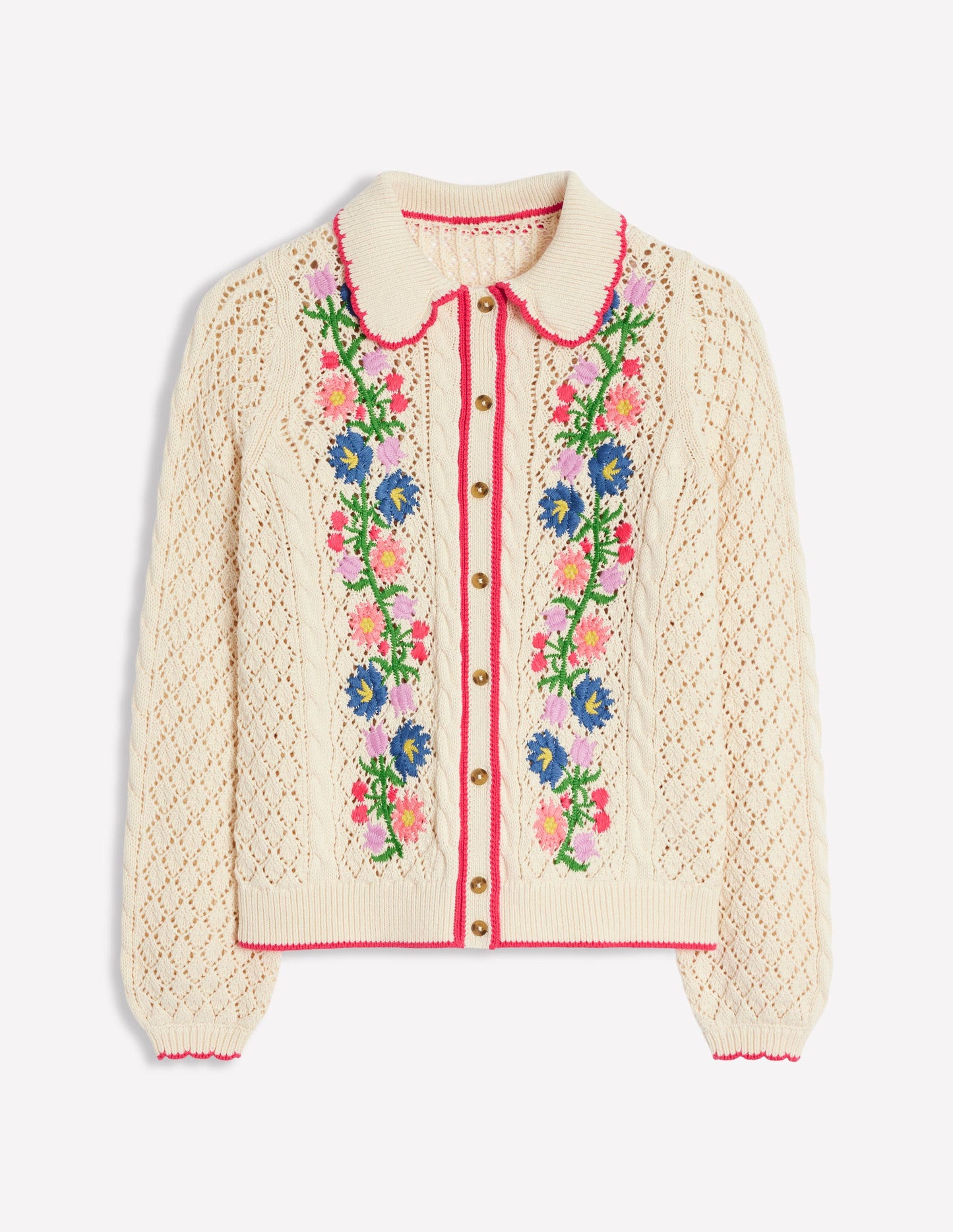 Embroidered Cotton Cardigan-Warm Ivory