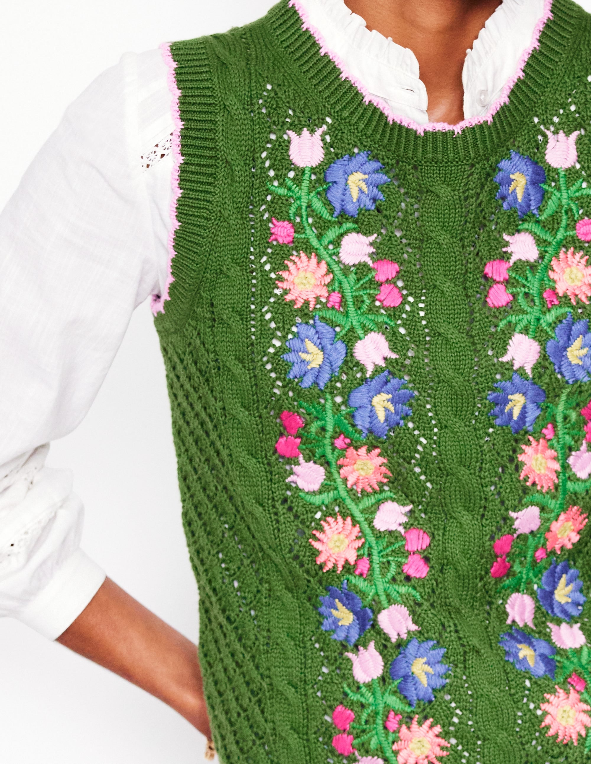 Embroidered Cotton Tank-Paradise Green - Image 3