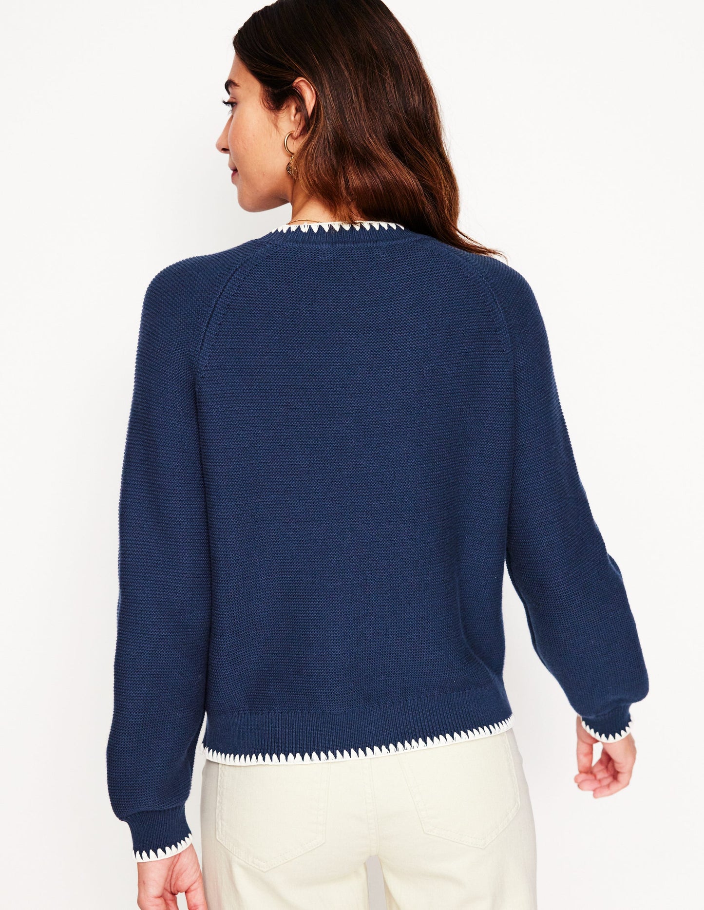 Pull Lena à surpiqûres-Bleu Marine, Petits Pois