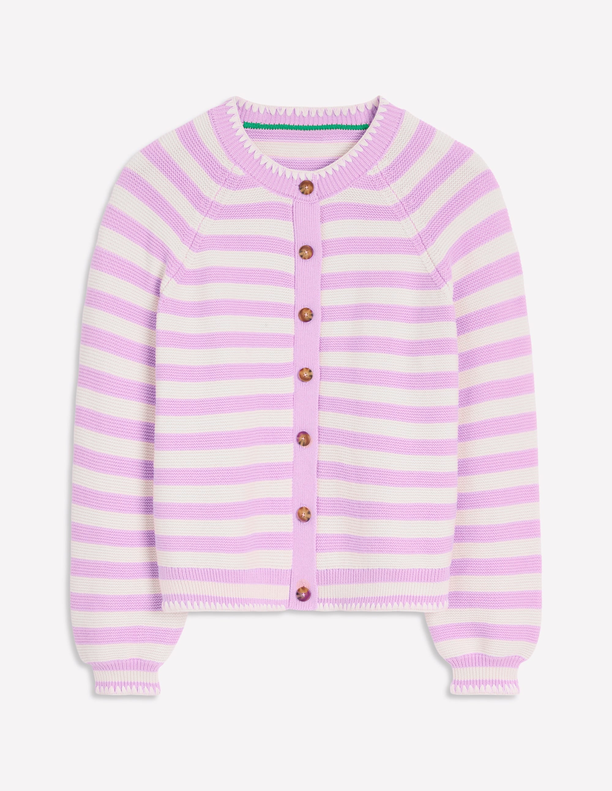 Lena Strickjacke mit Ziernaht-Sanftes Lavendel und Naturweiß Streifen - Image 5