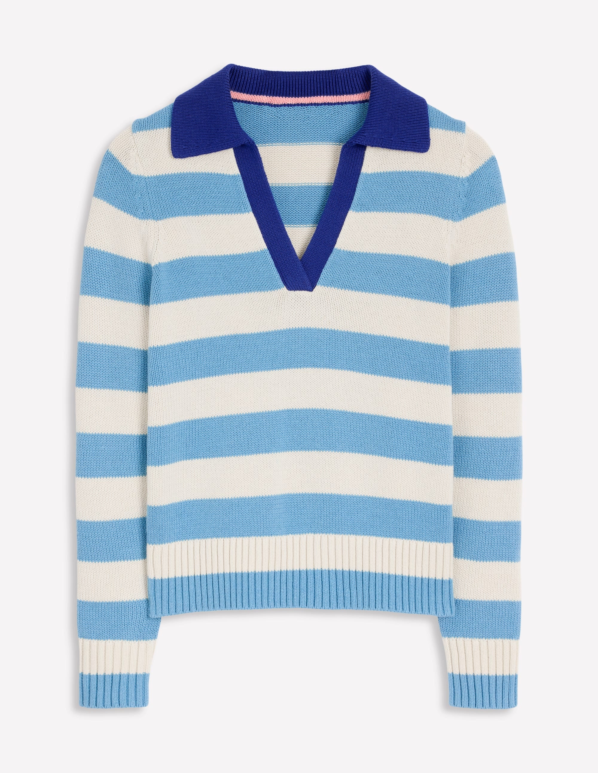 Sasha Gestreiftes Henley-Shirt aus Baumwolle-Entenei-Blau und Naturweiß Streifen - Image 7
