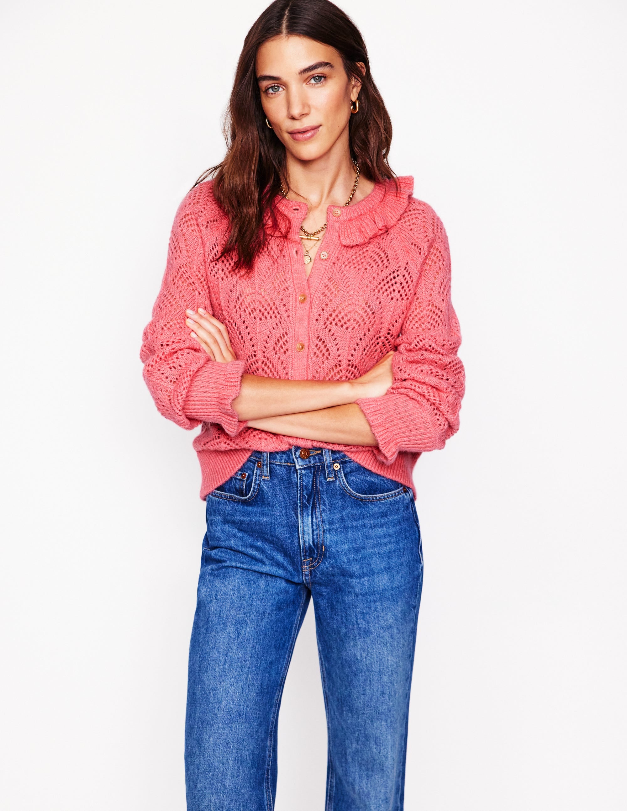 Gilet Alice en maille duveteuse-Rose saumon - Image 1