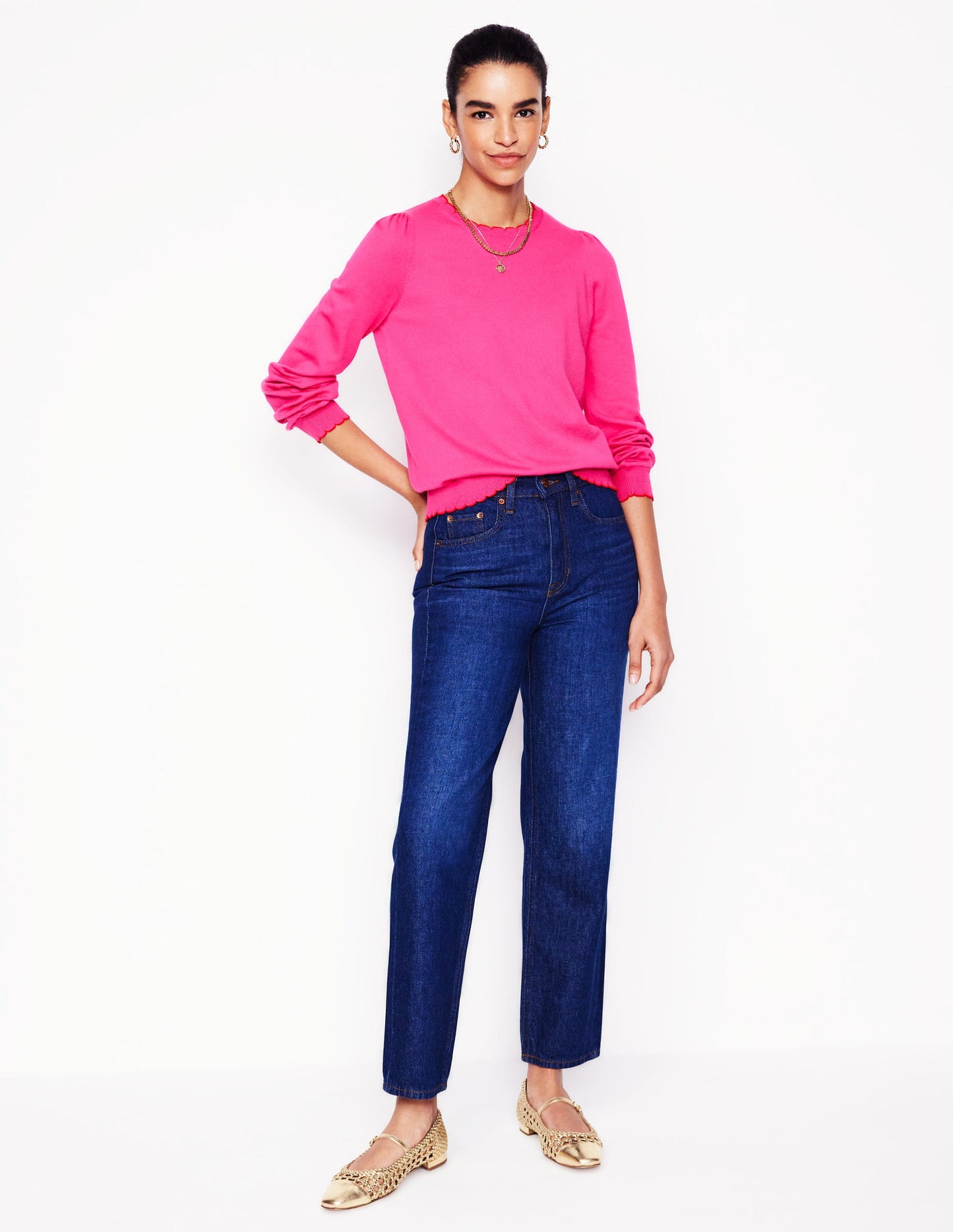 Pru Scallop Trim Jumper-Pink Peony