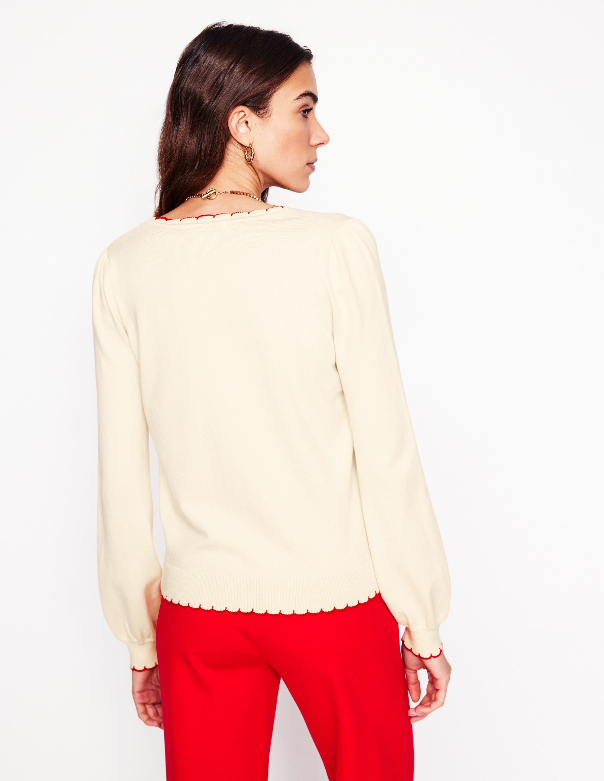 Pru Scallop Trim Cardigan-Warm Ivory - Image 3