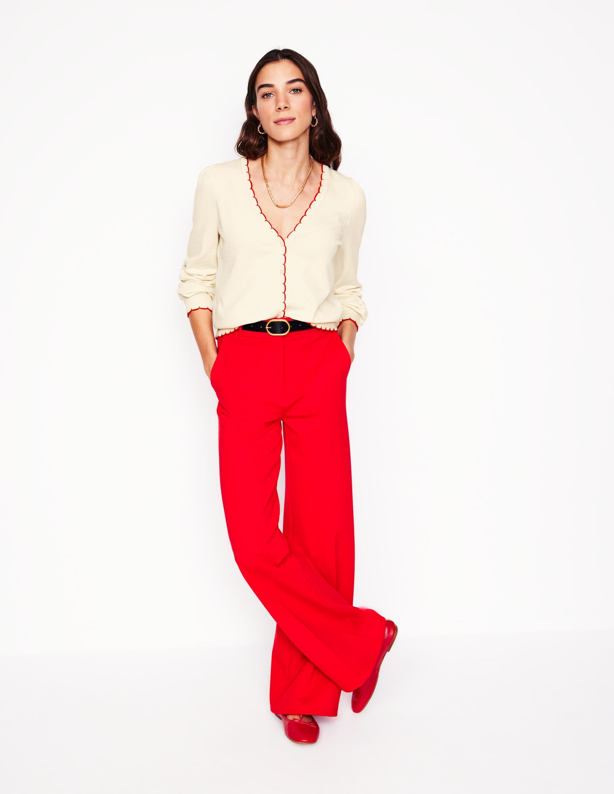 Pru Scallop Trim Cardigan-Warm Ivory - Image 4