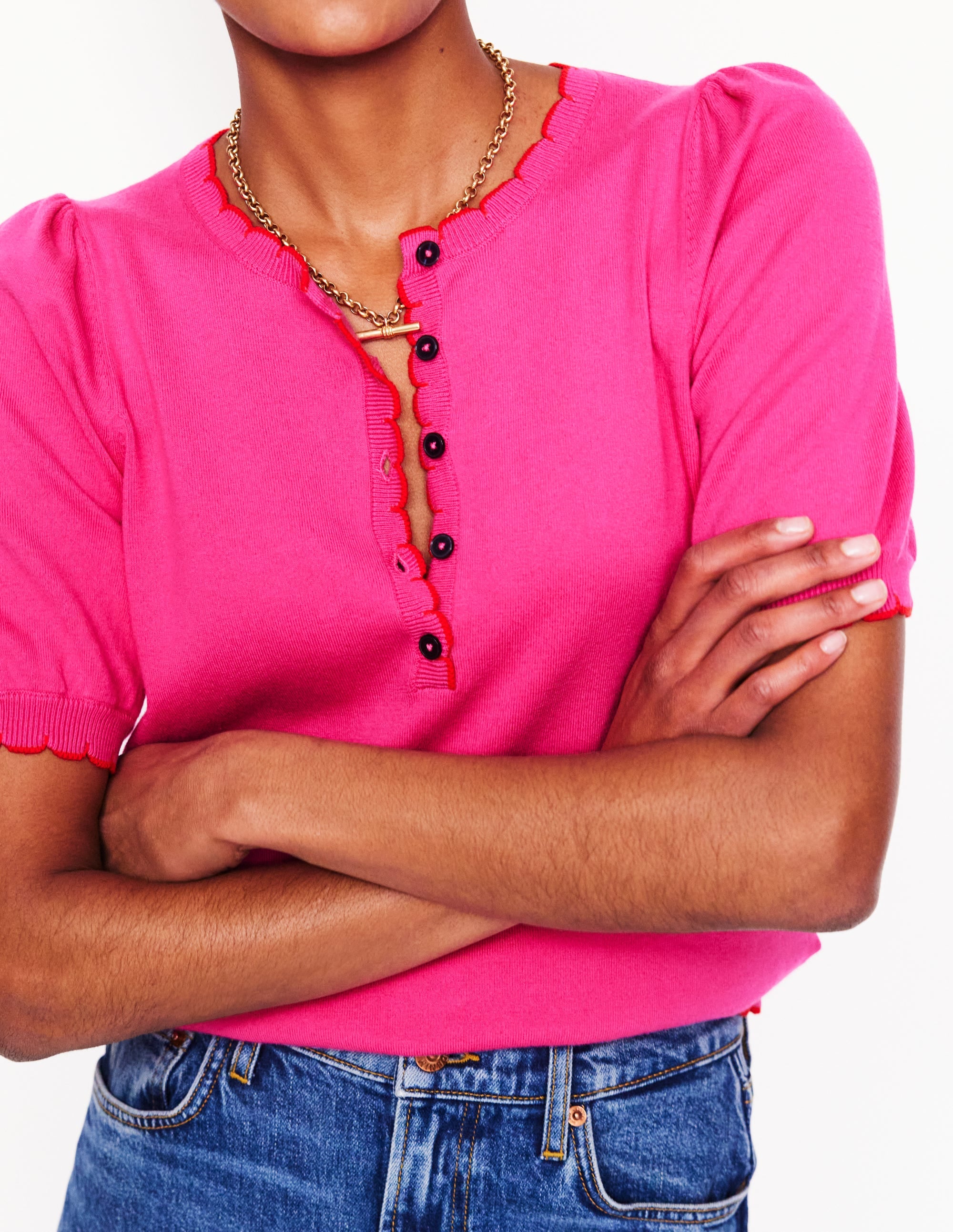 T-shirt Pru à détails festonnés-Rose pivoine - Image 2