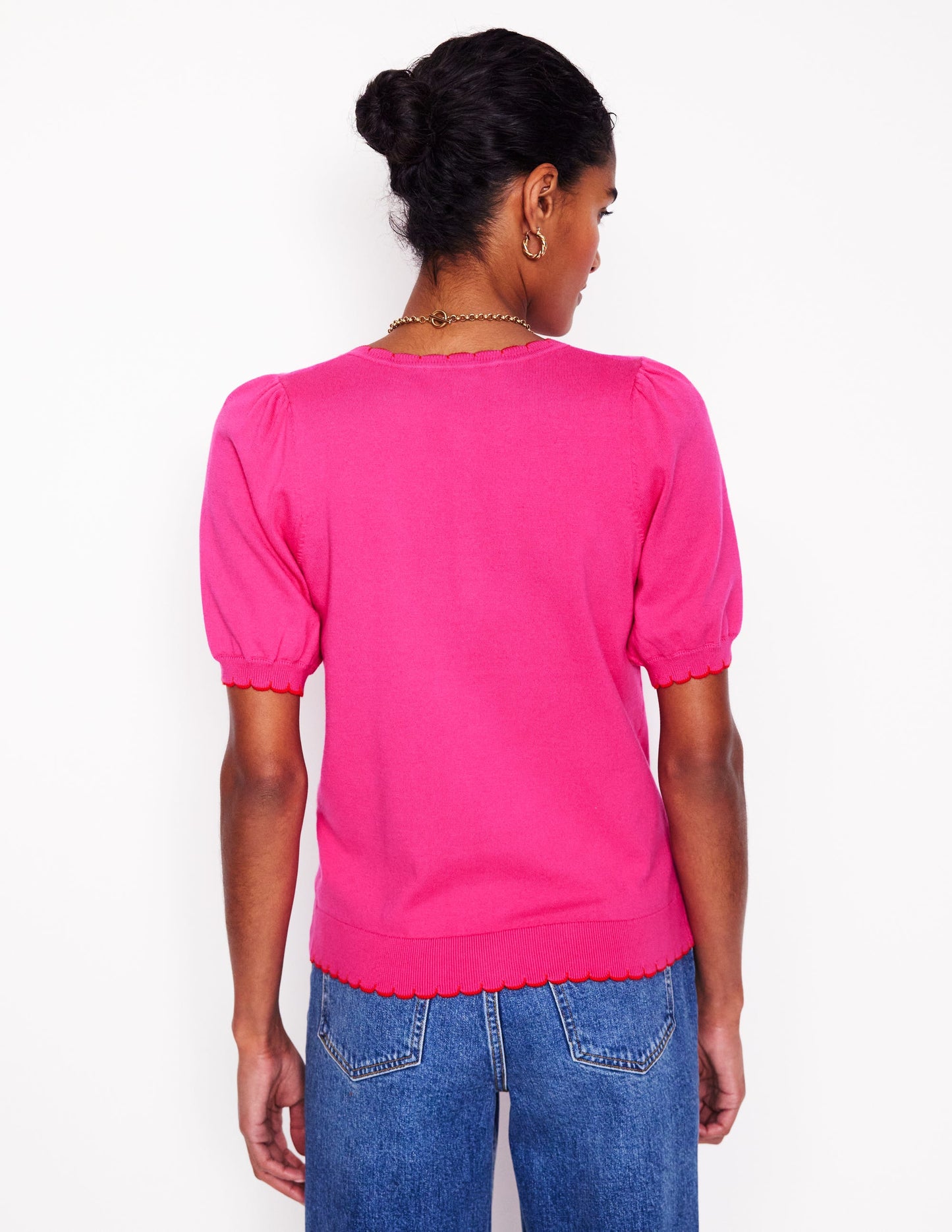 T-shirt Pru à détails festonnés-Rose pivoine