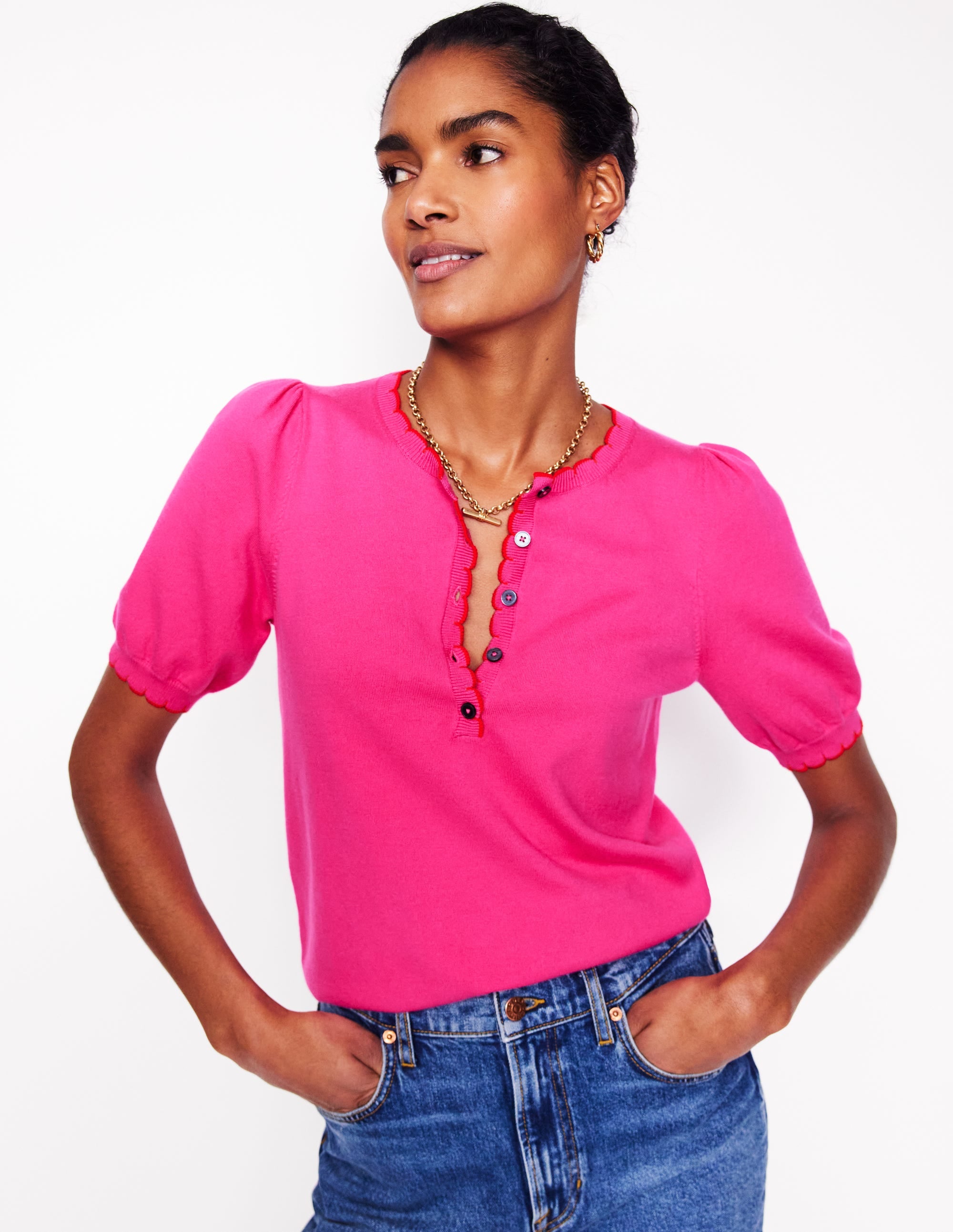 T-shirt Pru à détails festonnés-Rose pivoine - Image 4