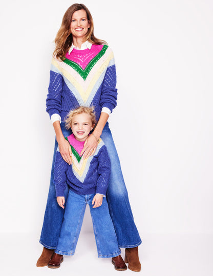 Alice Fluffy Raglan Jumper-Blue and Pink Chevron