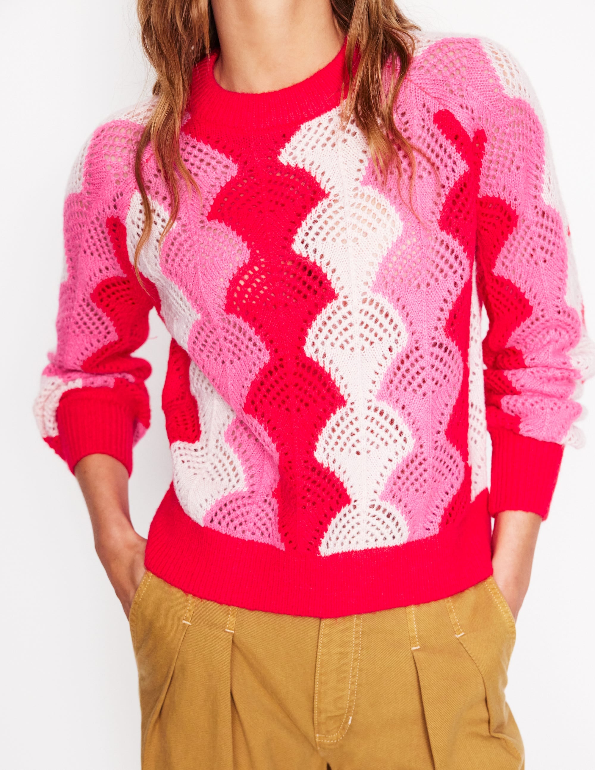 Pull Alice à manches raglan-Rouge coquelicot/craie/rose bonheur - Image 2