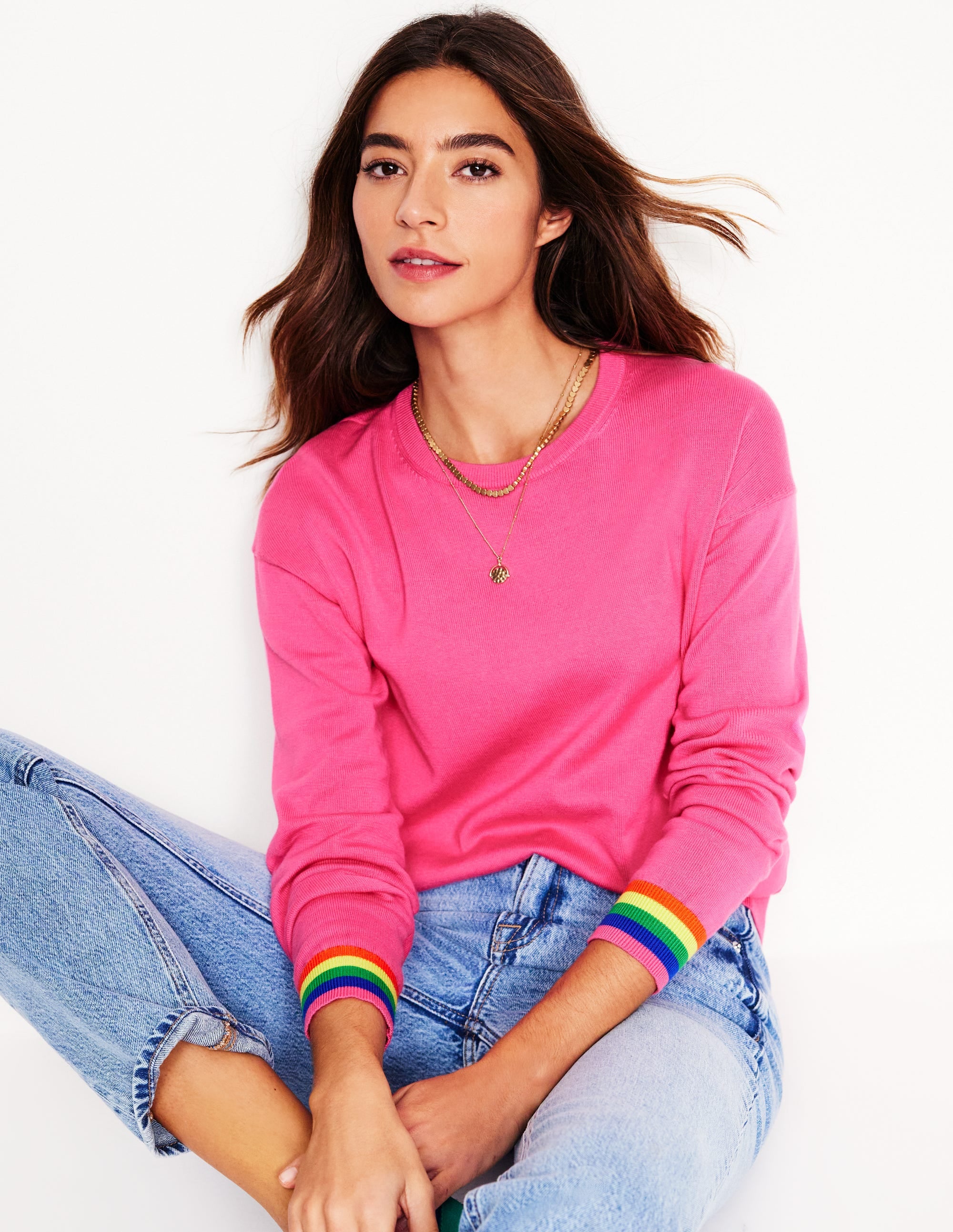 Pull décontracté Lara en coton-Rose sorbet, arc-en-ciel - Image 4