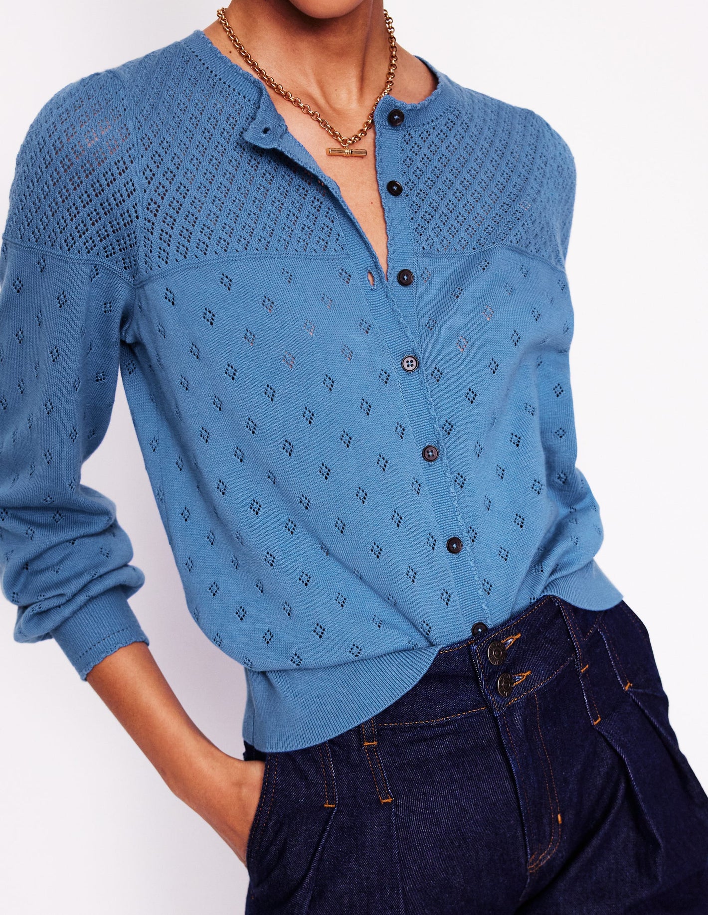 Cardigan Rosalie en pointelle-Bleu blue river