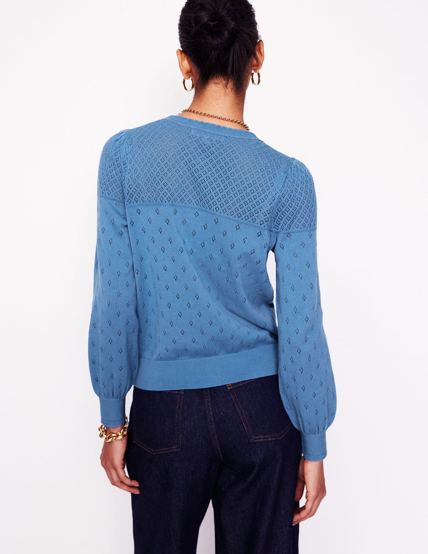 Cardigan Rosalie en pointelle-Bleu blue river