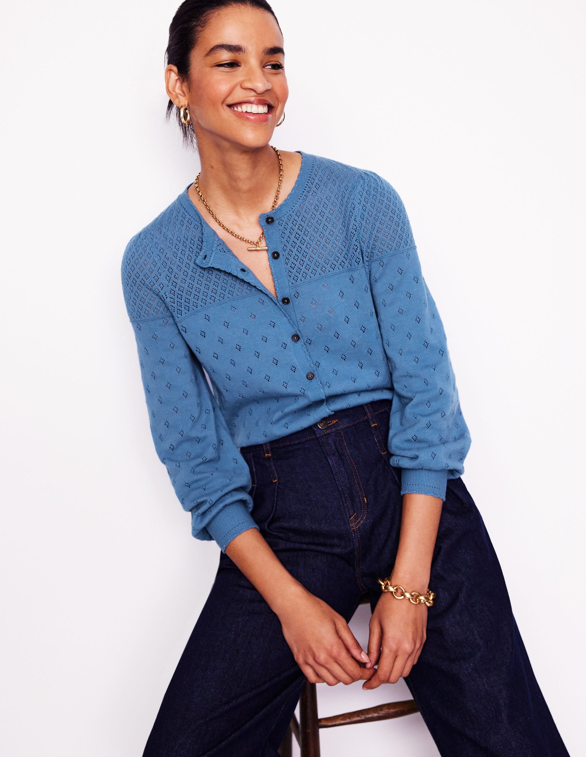 Cardigan Rosalie en pointelle-Bleu blue river - Image 4