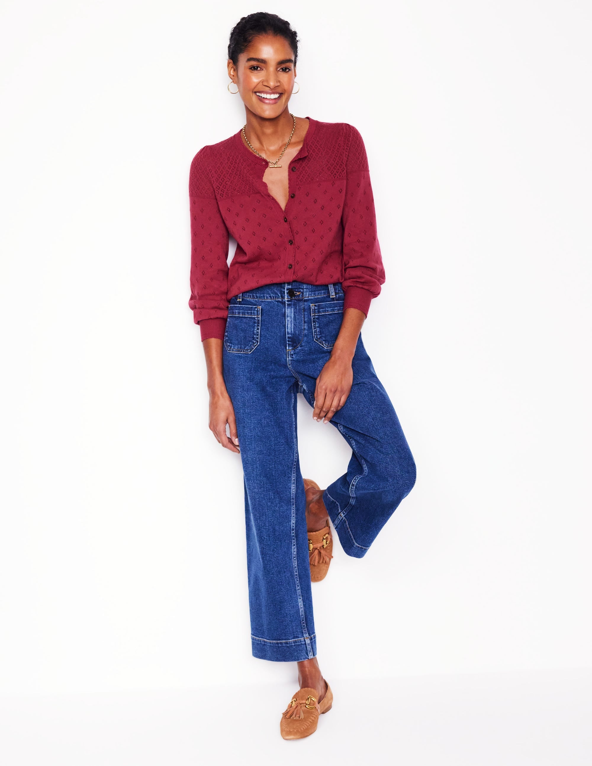 Rosalie Pointelle-Strickjacke-Terrakotta-Rot - Image 4