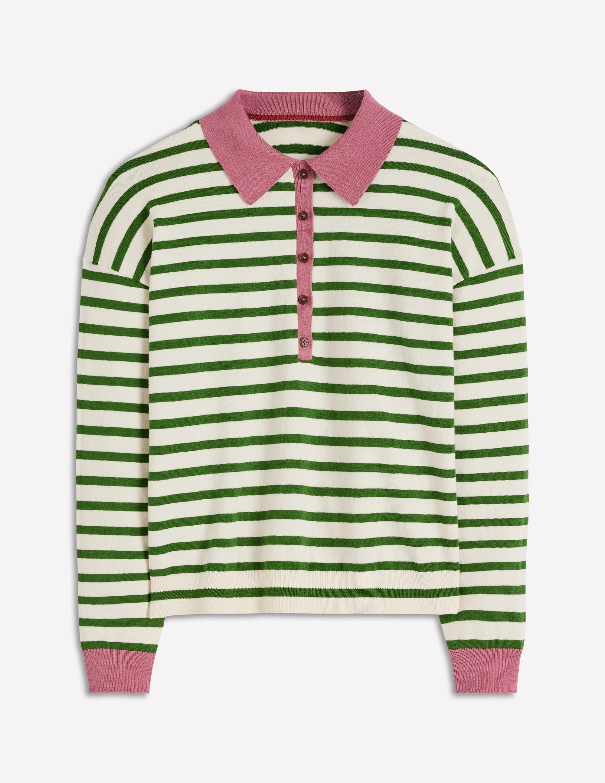 Lara Henley-Pullover aus Baumwolle-Warmes Naturweiß, Hofgrün Streifen - Image 5