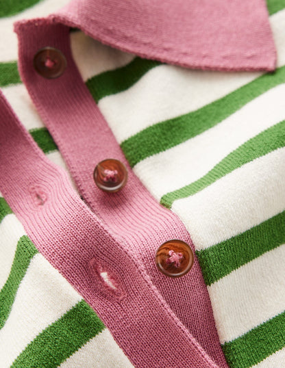 Lara Henley-Pullover aus Baumwolle-Warmes Naturweiß, Hofgrün Streifen-6