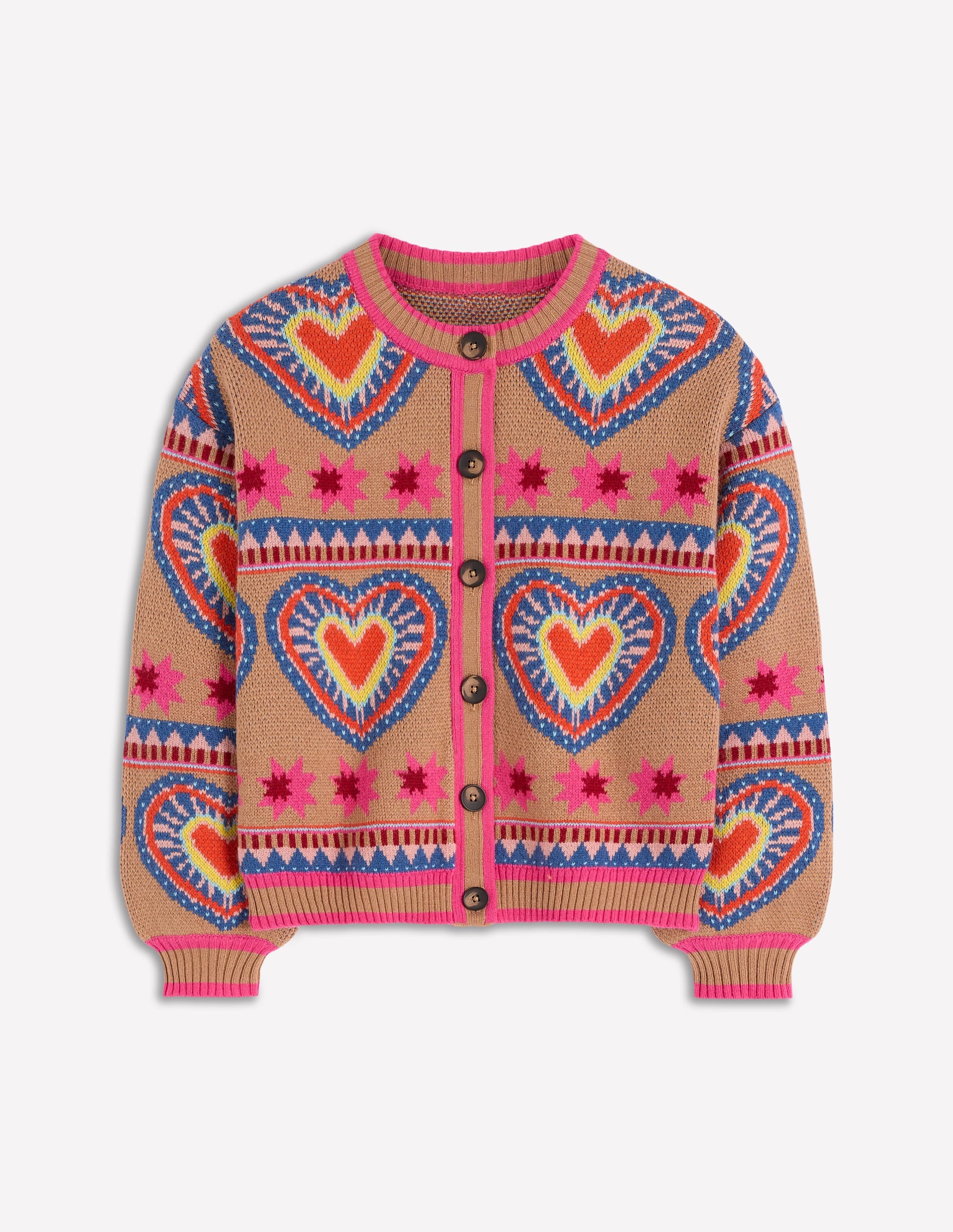 Abi Jacquard-Strickjacke-Kamelbraun Meliert, Herzen - Image 5