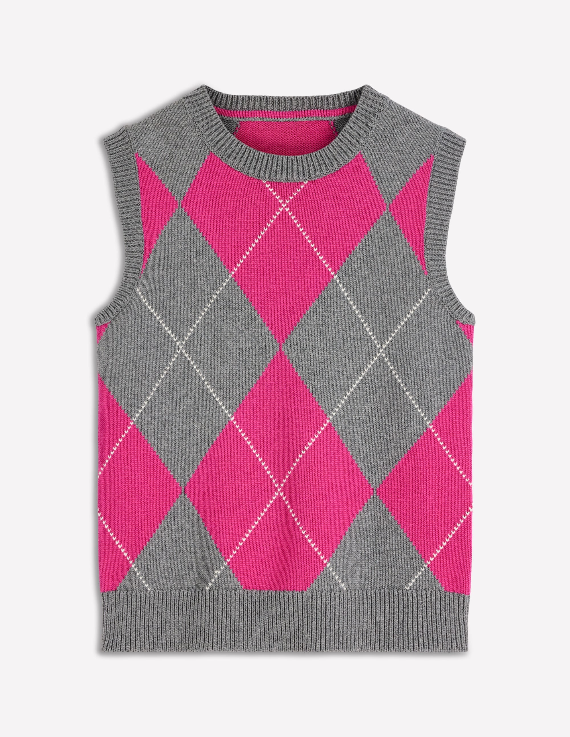Débardeur Lucy en coton-Motif argyle rose/gris - Image 5