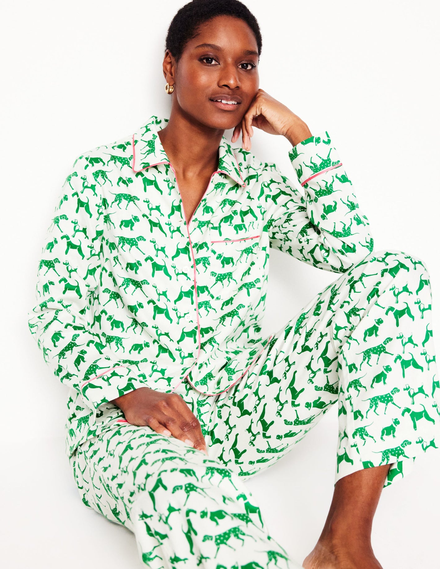 Cotton Sateen Pyjama Shirt-Ivory, Janet and Friends