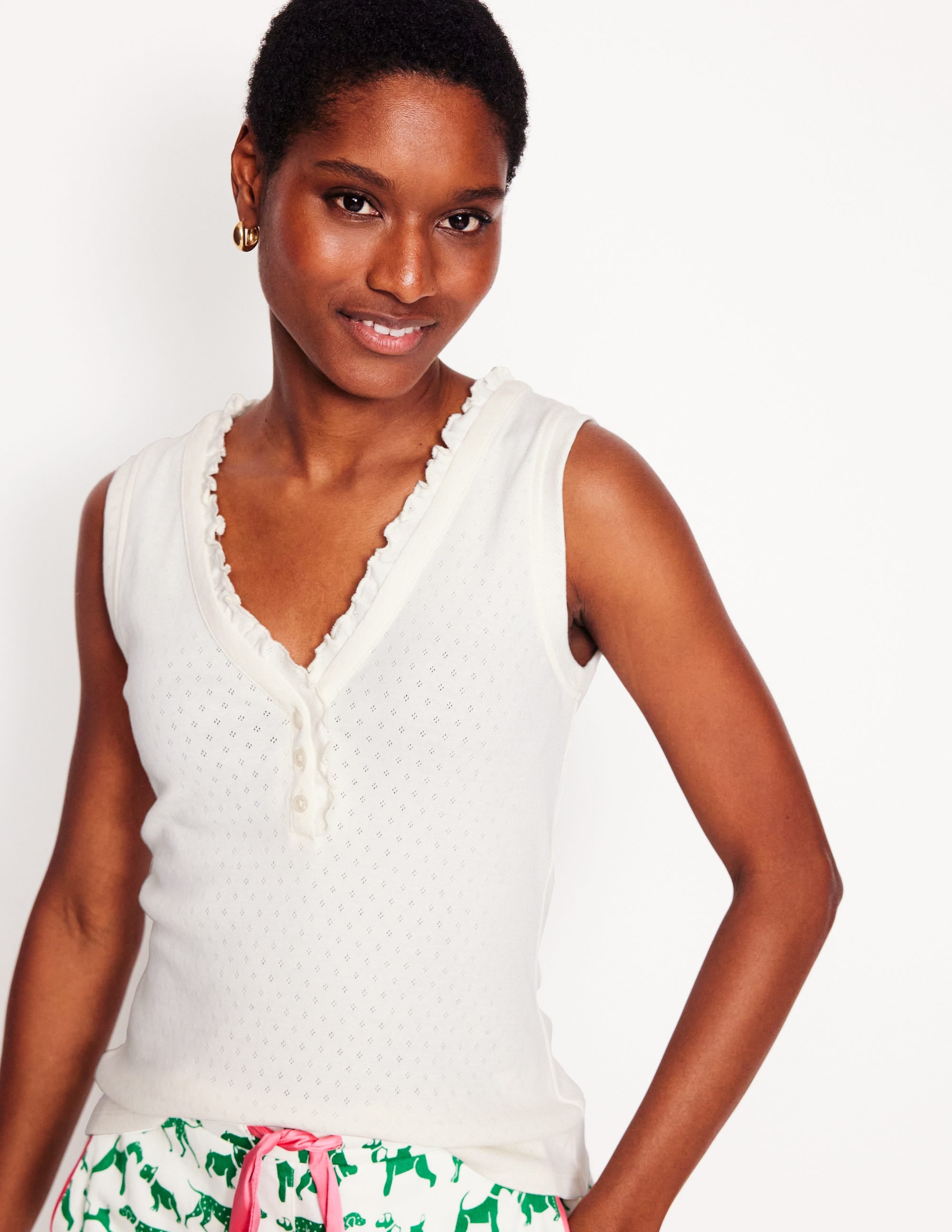 Jersey Henley Pyjama Vest-Ivory - Image 1