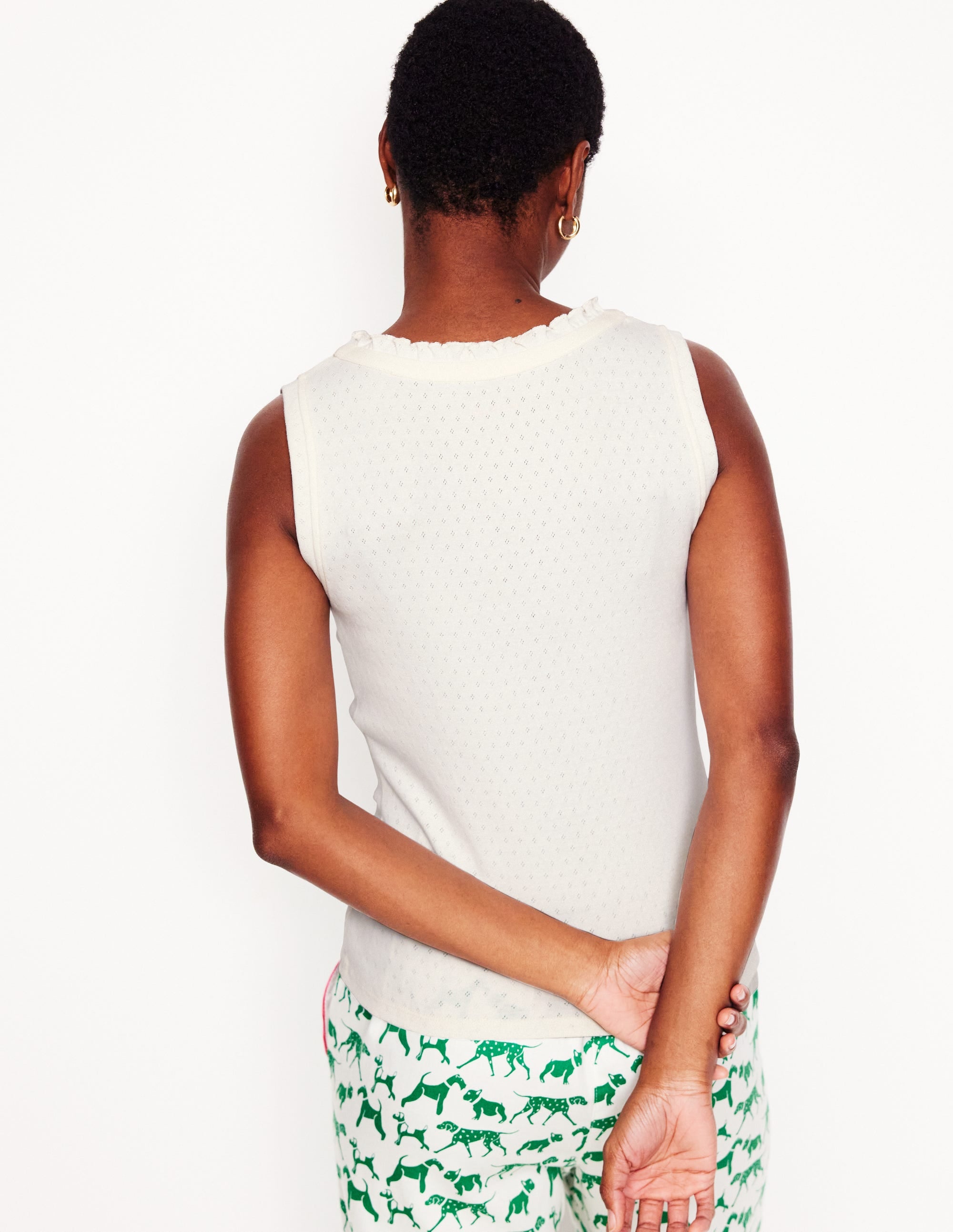 Jersey Henley Pyjama Vest-Ivory - Image 3