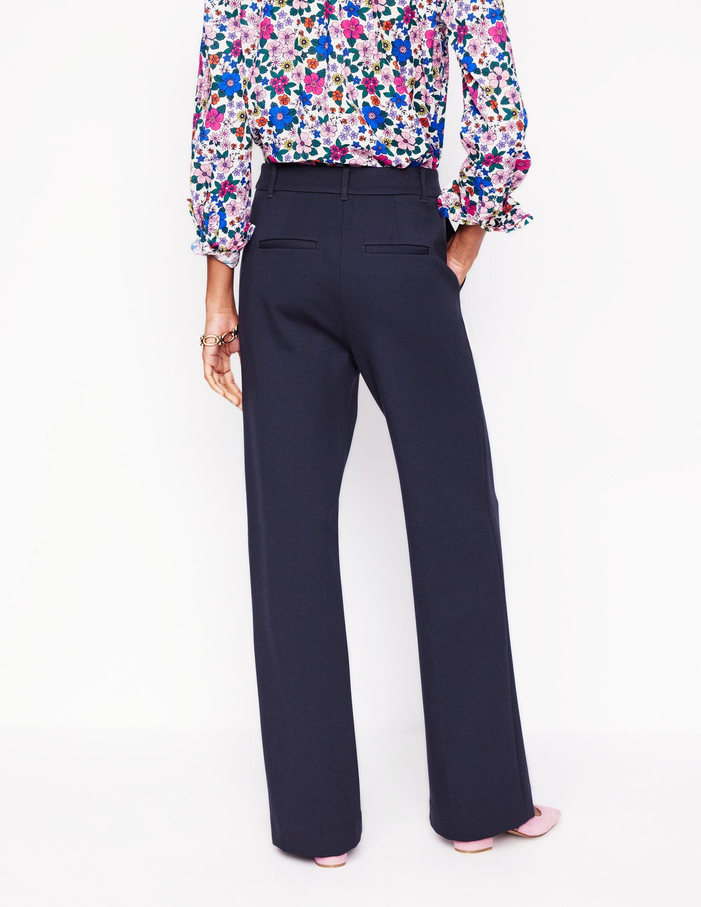 Pantalon Westbourne en point de Rome-Bleu marine