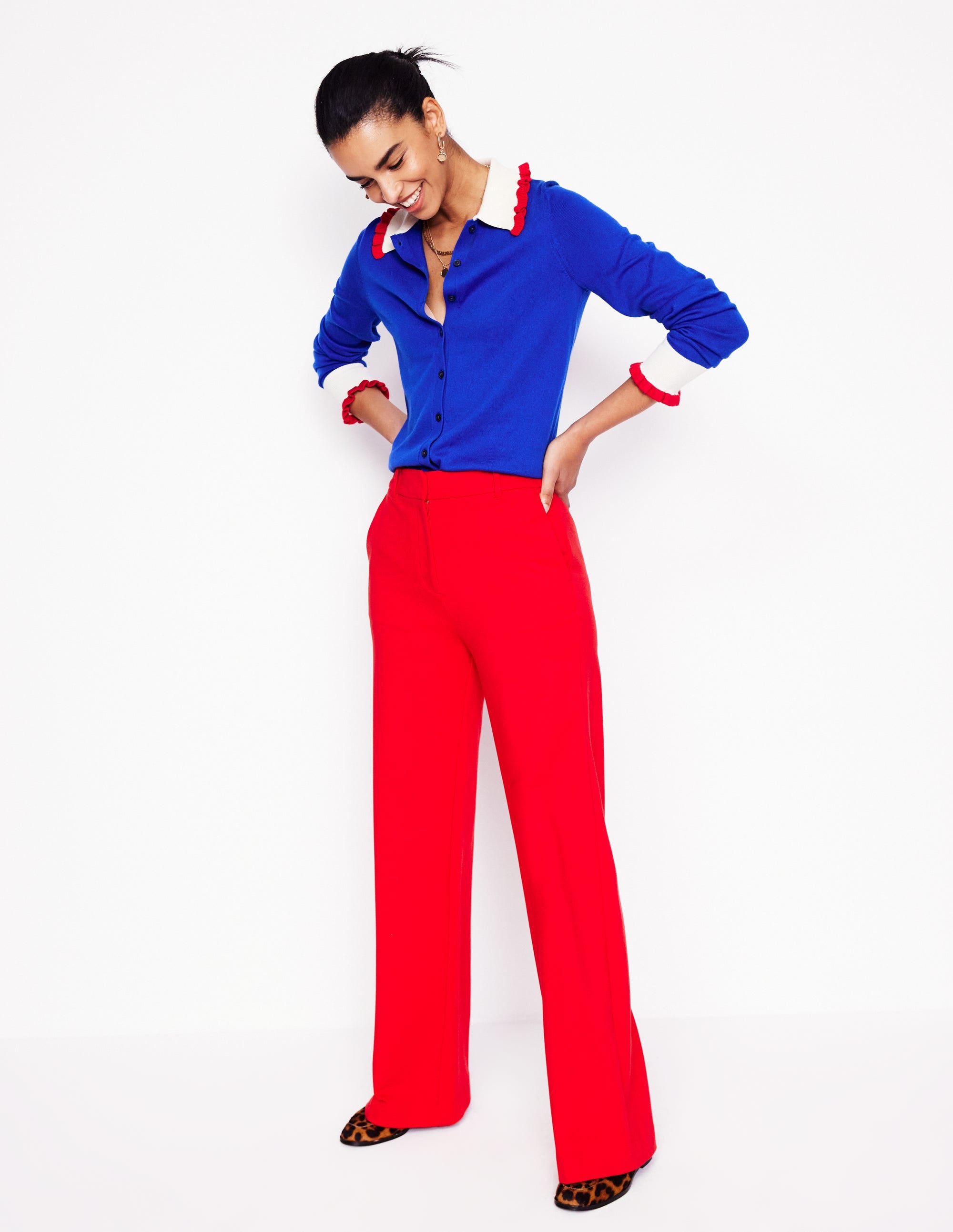 Pantalon Westbourne en point de Rome-Colourblock piment - Image 1