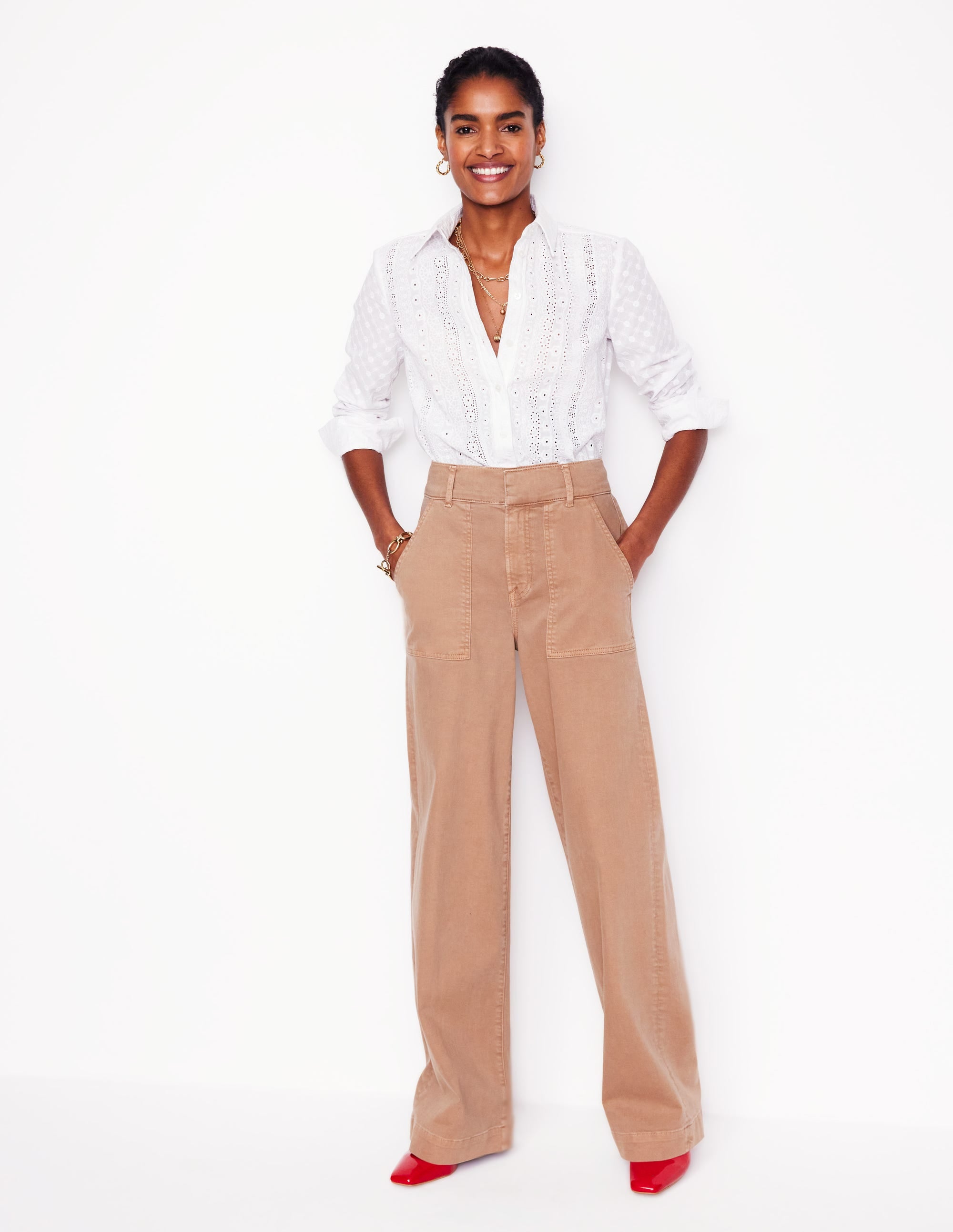 Cargohose mit weitem Bein-Cappuccinobraun - Image 1