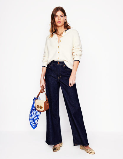 Hoch geschnittene Jeans mit weitem Bein-Indigo Waschung